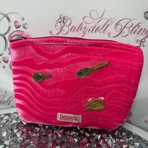 Benefit makeup bag cosmetics brand new pin style brushes gold new in bag pink